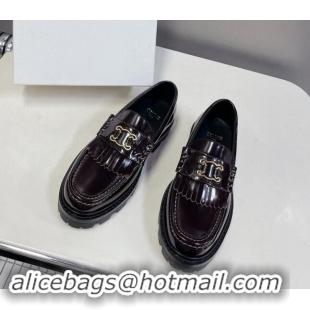 Luxurious Celine Margaret Loafers 3.5cm with Fringe and Cutout Triomphe in Polished Calfskin Brown 903060