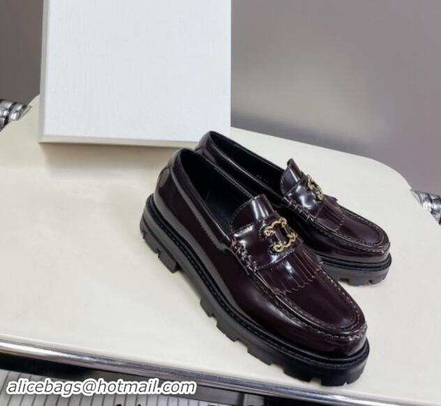 Luxurious Celine Margaret Loafers 3.5cm with Fringe and Cutout Triomphe in Polished Calfskin Brown 903060