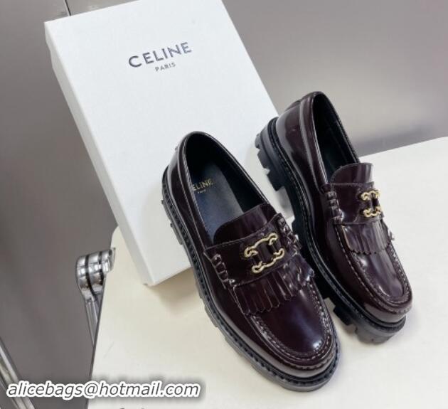 Luxurious Celine Margaret Loafers 3.5cm with Fringe and Cutout Triomphe in Polished Calfskin Brown 903060