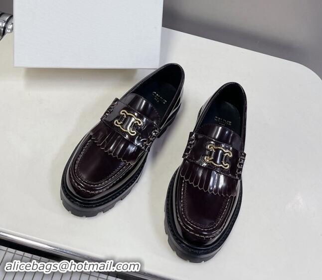 Luxurious Celine Margaret Loafers 3.5cm with Fringe and Cutout Triomphe in Polished Calfskin Brown 903060