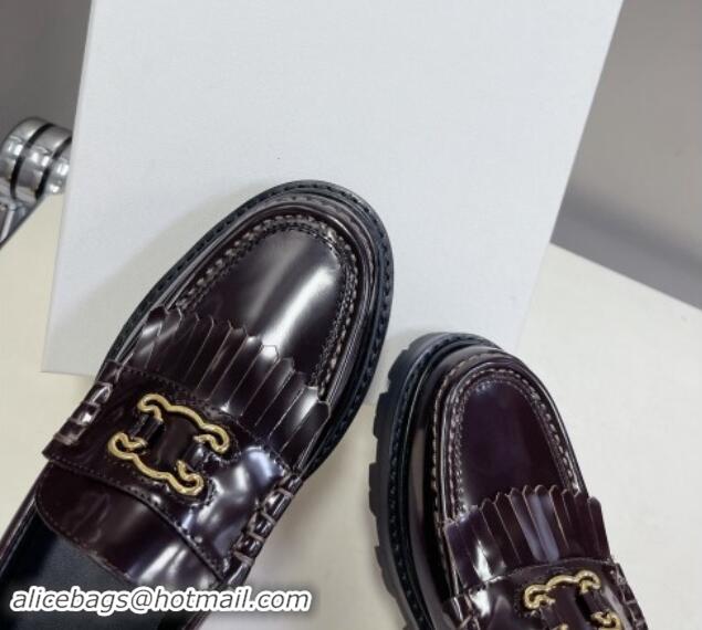 Luxurious Celine Margaret Loafers 3.5cm with Fringe and Cutout Triomphe in Polished Calfskin Brown 903060