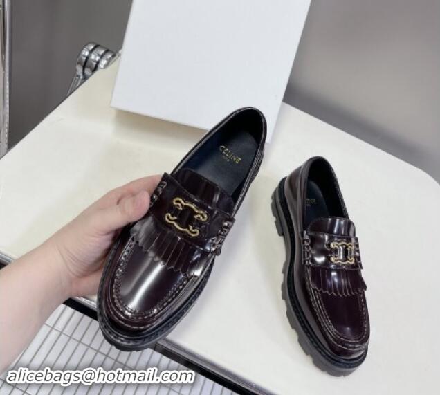 Luxurious Celine Margaret Loafers 3.5cm with Fringe and Cutout Triomphe in Polished Calfskin Brown 903060