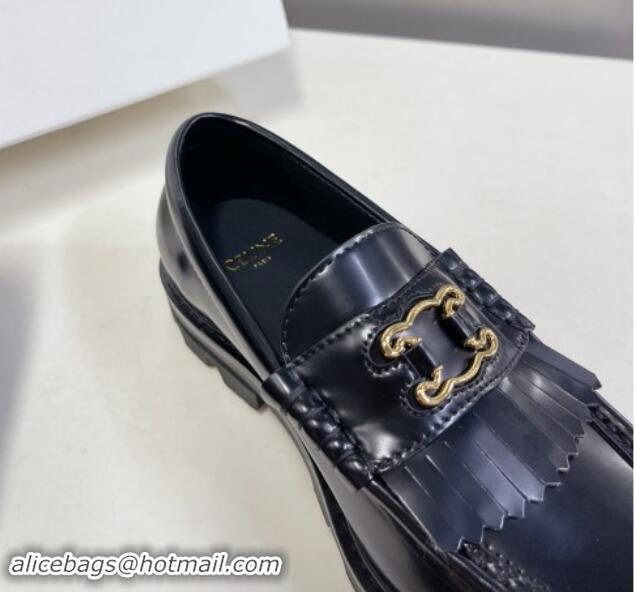 Fashion Luxury Celine Margaret Loafers 3.5cm with Fringe and Cutout Triomphe in Polished Calfskin Black 903061