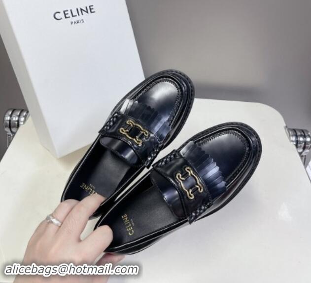 Fashion Luxury Celine Margaret Loafers 3.5cm with Fringe and Cutout Triomphe in Polished Calfskin Black 903061