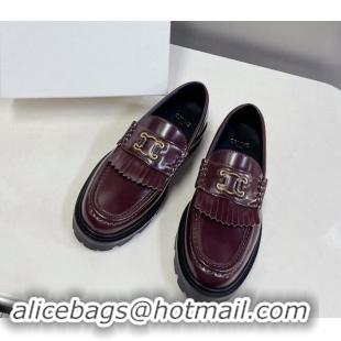 Buy Fashionable Celine Margaret Loafers 3.5cm with Fringe and Cutout Triomphe in Polished Calfskin Burgundy 903062