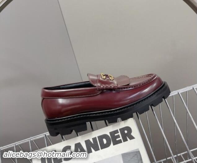 Buy Fashionable Celine Margaret Loafers 3.5cm with Fringe and Cutout Triomphe in Polished Calfskin Burgundy 903062