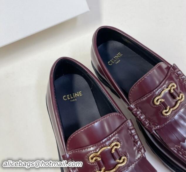 Buy Fashionable Celine Margaret Loafers 3.5cm with Fringe and Cutout Triomphe in Polished Calfskin Burgundy 903062