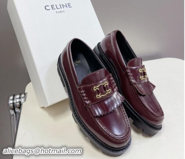 Buy Fashionable Celine Margaret Loafers 3.5cm with Fringe and Cutout Triomphe in Polished Calfskin Burgundy 903062