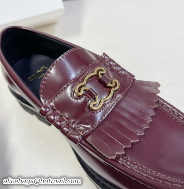 Buy Fashionable Celine Margaret Loafers 3.5cm with Fringe and Cutout Triomphe in Polished Calfskin Burgundy 903062