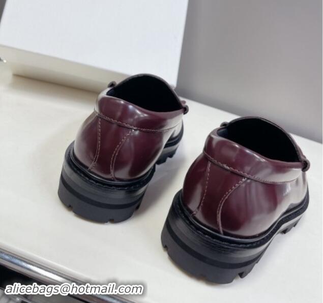 Buy Fashionable Celine Margaret Loafers 3.5cm with Fringe and Cutout Triomphe in Polished Calfskin Burgundy 903062