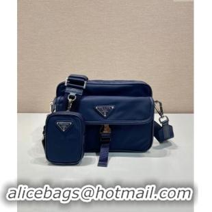 Buy Inexpensive Prada Re-Nylon and Saffiano Leather Shoulder Bag 2VH133 Dark Blue 2024