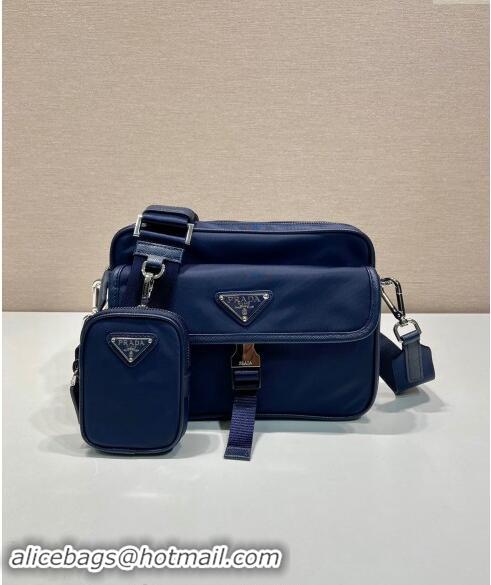 Buy Inexpensive Prada Re-Nylon and Saffiano Leather Shoulder Bag 2VH133 Dark Blue 2024