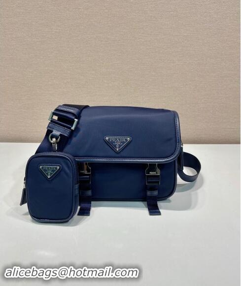 Promotional Prada Mens Nylon and Saffiano Leather Shoulder Bag 2VD034 Dark Blue 2024