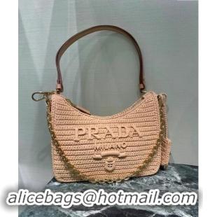 Top Grade Prada Re-edition crochet Raffia-effect mini bag 1BC204 Light Pink 2024