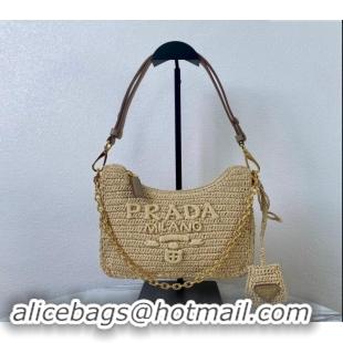 Pretty Style Prada Re-edition crochet Raffia-effect mini bag 1BC204 Beige 2024