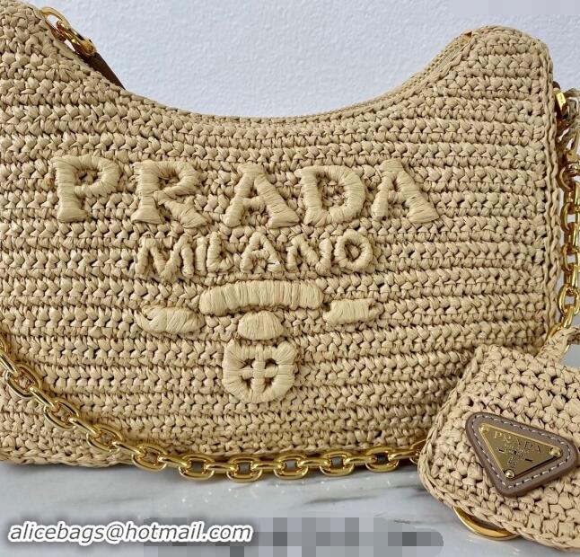 Pretty Style Prada Re-edition crochet Raffia-effect mini bag 1BC204 Beige 2024