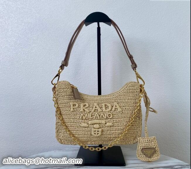 Pretty Style Prada Re-edition crochet Raffia-effect mini bag 1BC204 Beige 2024