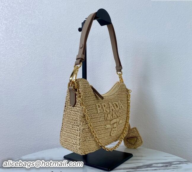 Pretty Style Prada Re-edition crochet Raffia-effect mini bag 1BC204 Beige 2024