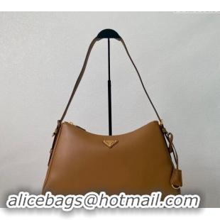 Famous Brand Prada Aimee Leather Hobo Bag 1BC228 Brown 2024