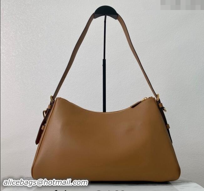 Famous Brand Prada Aimee Leather Hobo Bag 1BC228 Brown 2024