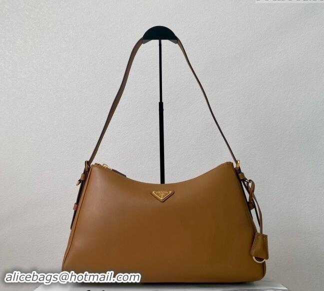 Famous Brand Prada Aimee Leather Hobo Bag 1BC228 Brown 2024