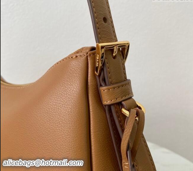 Famous Brand Prada Aimee Leather Hobo Bag 1BC228 Brown 2024