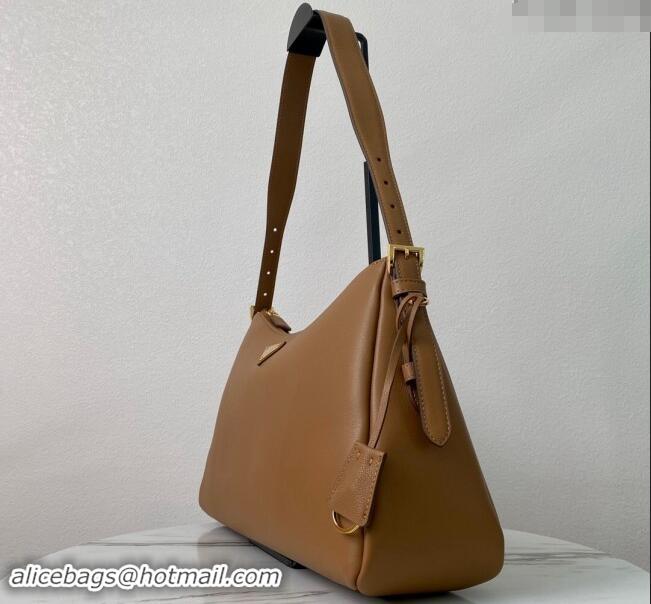 Famous Brand Prada Aimee Leather Hobo Bag 1BC228 Brown 2024