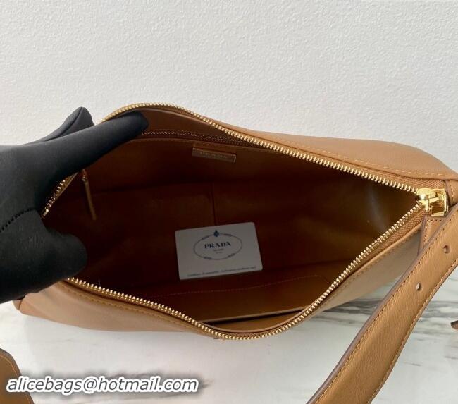 Famous Brand Prada Aimee Leather Hobo Bag 1BC228 Brown 2024