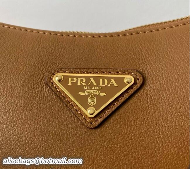 Famous Brand Prada Aimee Leather Hobo Bag 1BC228 Brown 2024