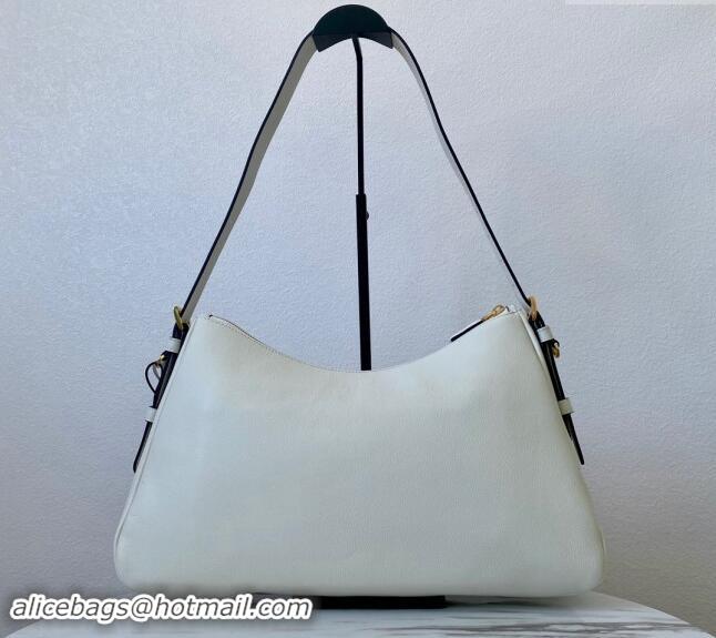 Top Quality Prada Aimee Leather Hobo Bag 1BC228 White 2024