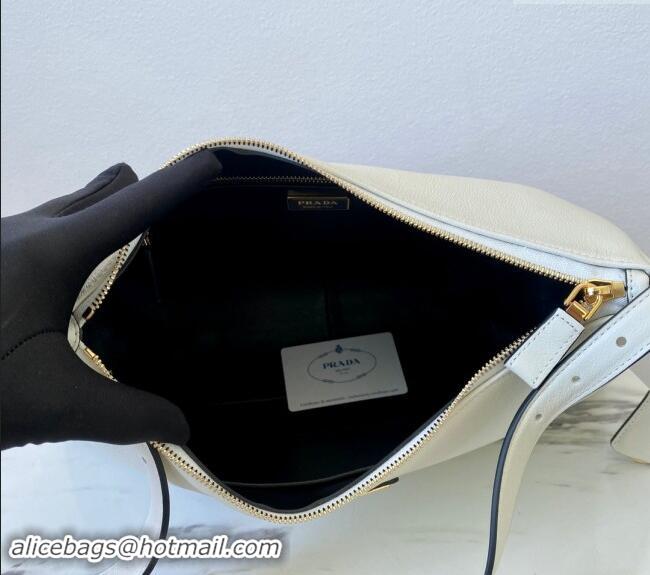 Top Quality Prada Aimee Leather Hobo Bag 1BC228 White 2024