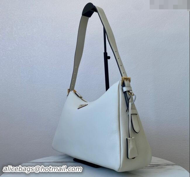 Top Quality Prada Aimee Leather Hobo Bag 1BC228 White 2024