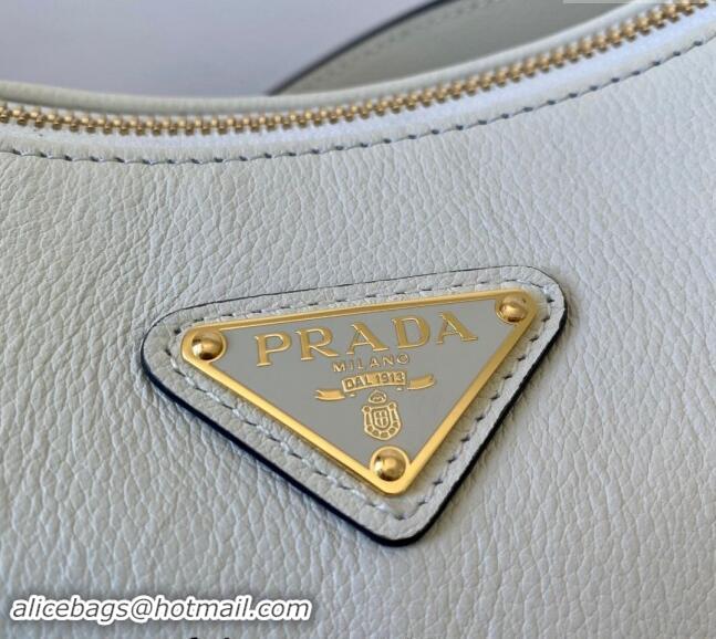 Top Quality Prada Aimee Leather Hobo Bag 1BC228 White 2024