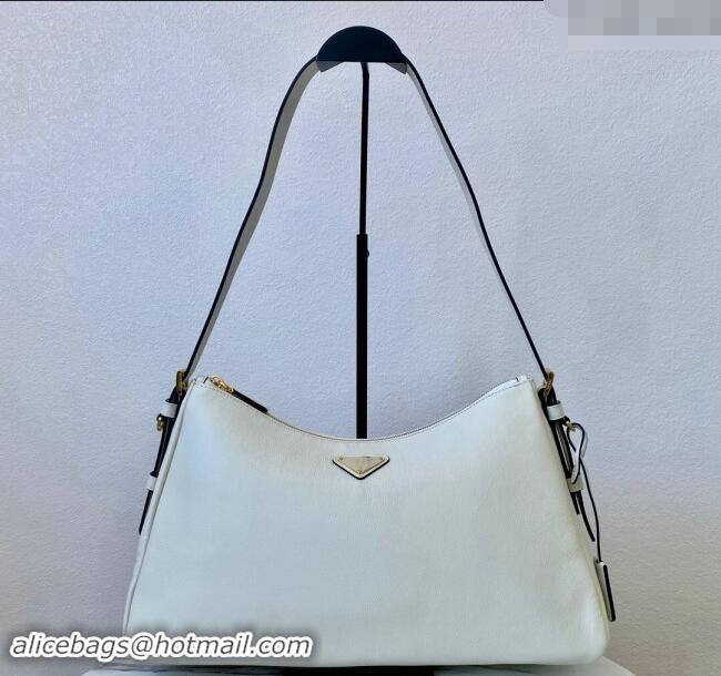 Top Quality Prada Aimee Leather Hobo Bag 1BC228 White 2024