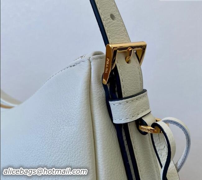 Top Quality Prada Aimee Leather Hobo Bag 1BC228 White 2024