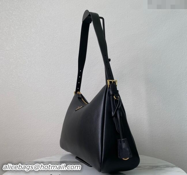 Cheap Design Prada Aimee Leather Hobo Bag 1BC228 Black 2024