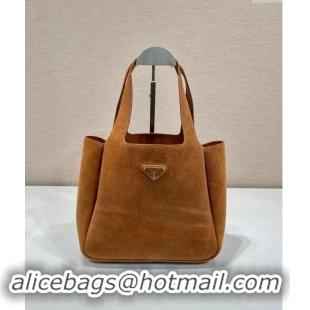 Popular Style Prada Medium Suede Tote Bag 1BG335 Brown 2024