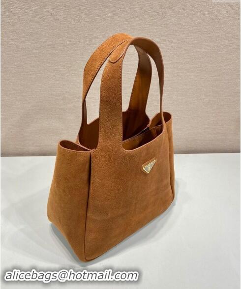 Popular Style Prada Medium Suede Tote Bag 1BG335 Brown 2024