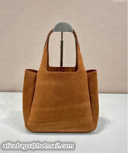 Popular Style Prada Medium Suede Tote Bag 1BG335 Brown 2024