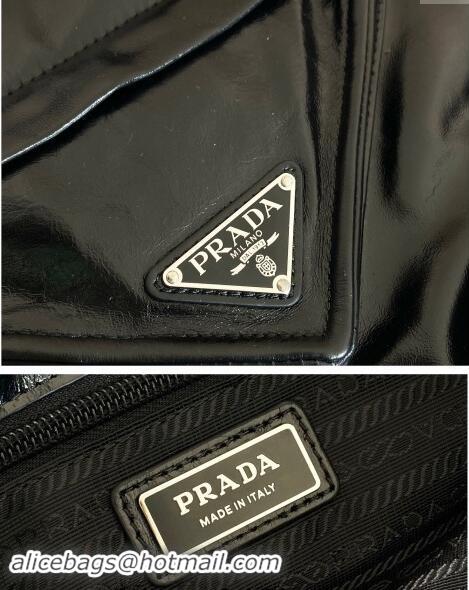 Famous Brand Prada Men's Shiny leather tote bag 2VG120 Black 2024