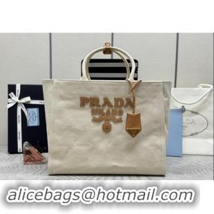 Pretty Style Prada Large linen blend tote bag 1BG473 2024