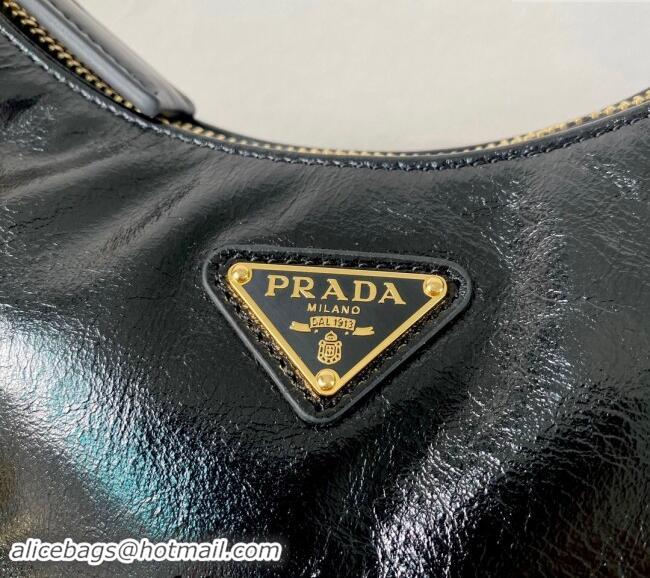 Top Grade Prada Re-Edition 2005 shiny leather shoulder bag 1BH204 Black 2024