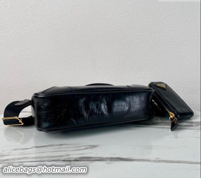 Top Grade Prada Re-Edition 2005 shiny leather shoulder bag 1BH204 Black 2024