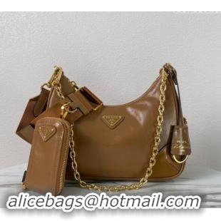 Unique Style Prada Re-Edition 2005 shiny leather shoulder bag 1BH204 Brown 2024