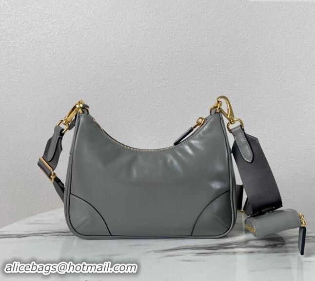 Grade Quality Prada Re-Edition 2005 shiny leather shoulder bag 1BH204 Grey 2024