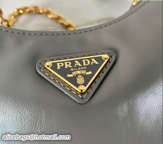 Grade Quality Prada Re-Edition 2005 shiny leather shoulder bag 1BH204 Grey 2024