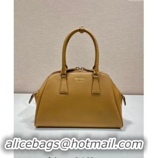 Pretty Style Prada Medium Saffiano leather top handle bag 1BG537 Dark Beige 2024