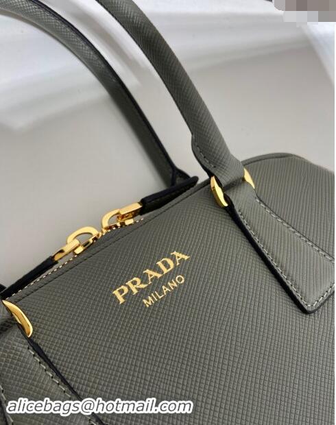 Famous Brand Prada Medium Saffiano leather top handle bag 1BG537 Grey 2024