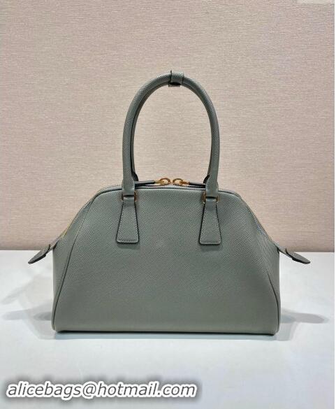 Famous Brand Prada Medium Saffiano leather top handle bag 1BG537 Grey 2024