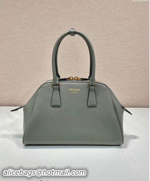 Famous Brand Prada Medium Saffiano leather top handle bag 1BG537 Grey 2024